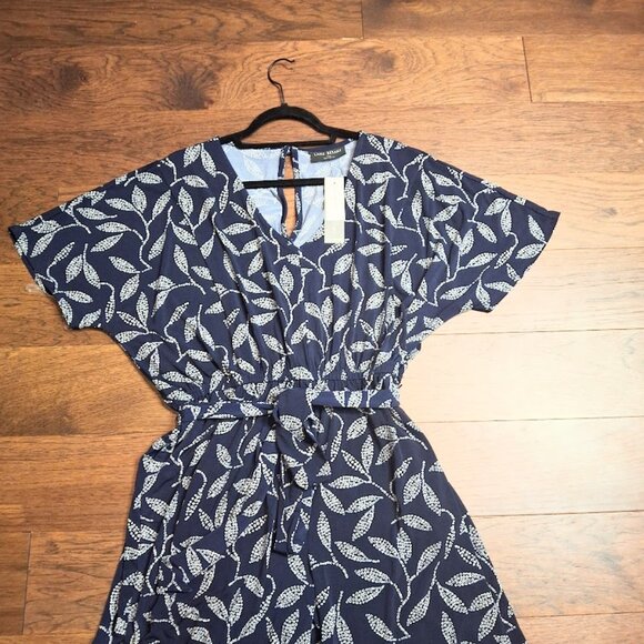 LANE BRYANT Kimono Sleeve NEW Jersey Jumpsuit Navy Size 14/16/XL Leaves - Picture 2 of 10